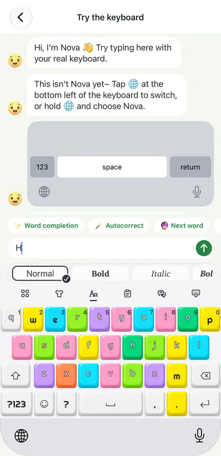 Screenshot cooler Schriften in der Nova-Tastatur