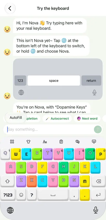 Screenshot eines Nova-Tastatur-Themes im Einsatz